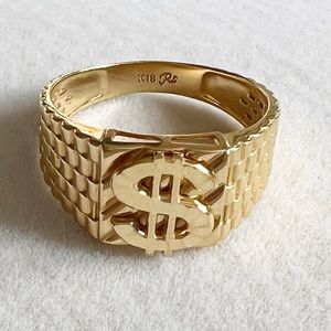 18k Real Solid Gold Dollar Sign Mens Ring 10